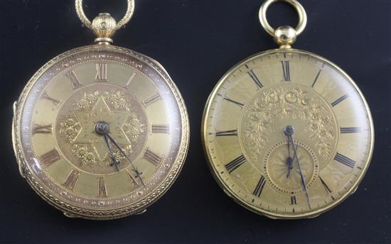 Two Victorian gold keywind pocket watches,